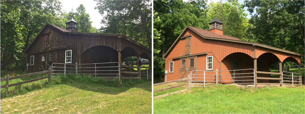 Exterior Painting of barn before and after