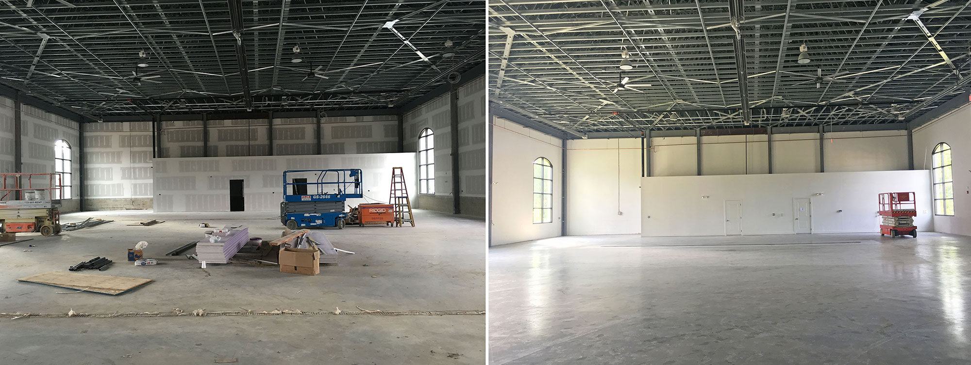 Commercial warehouse painting before and after