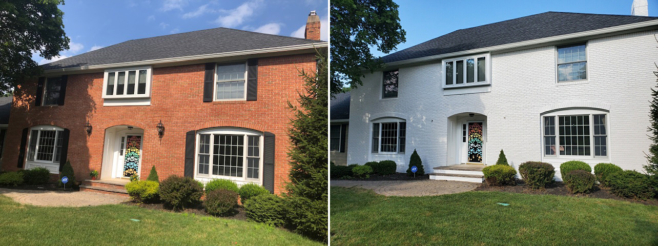 Exterior Brick painting before and after