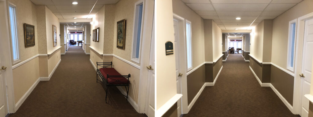Commercial Assisted Living Hallway Painting Before and after